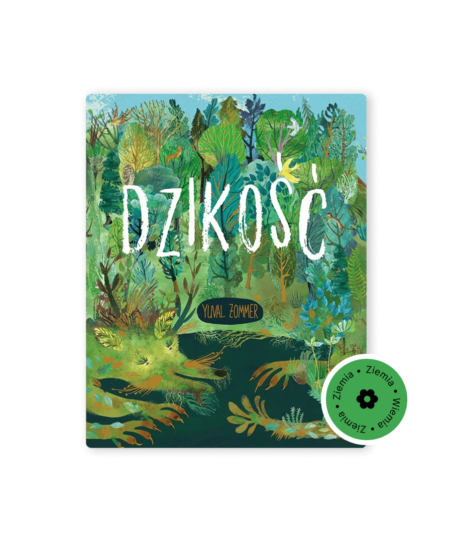 dzikosc Okładka przedstawia dziki las który w dolnej partii przeradza się w zwierze wilko-podobne.